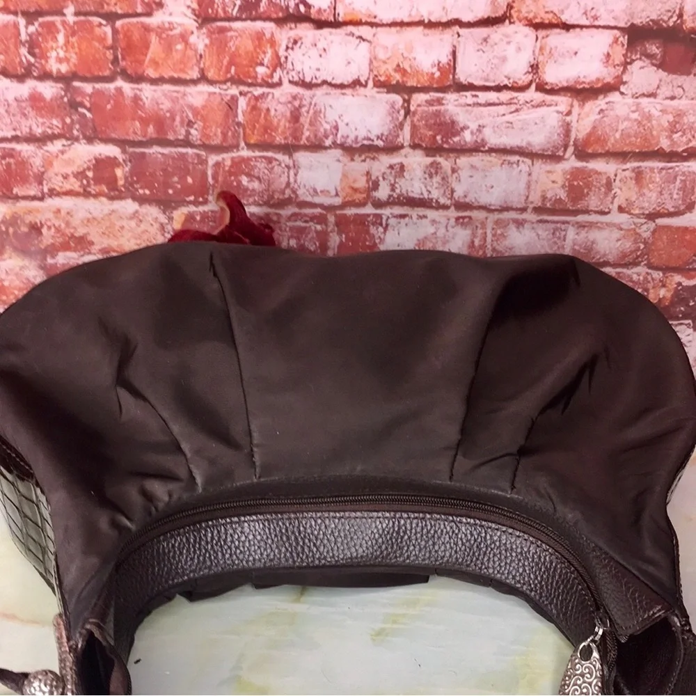Brighton Large Chocolate  Black  Nylon & Patent Leather Hobo Handbag Pur…